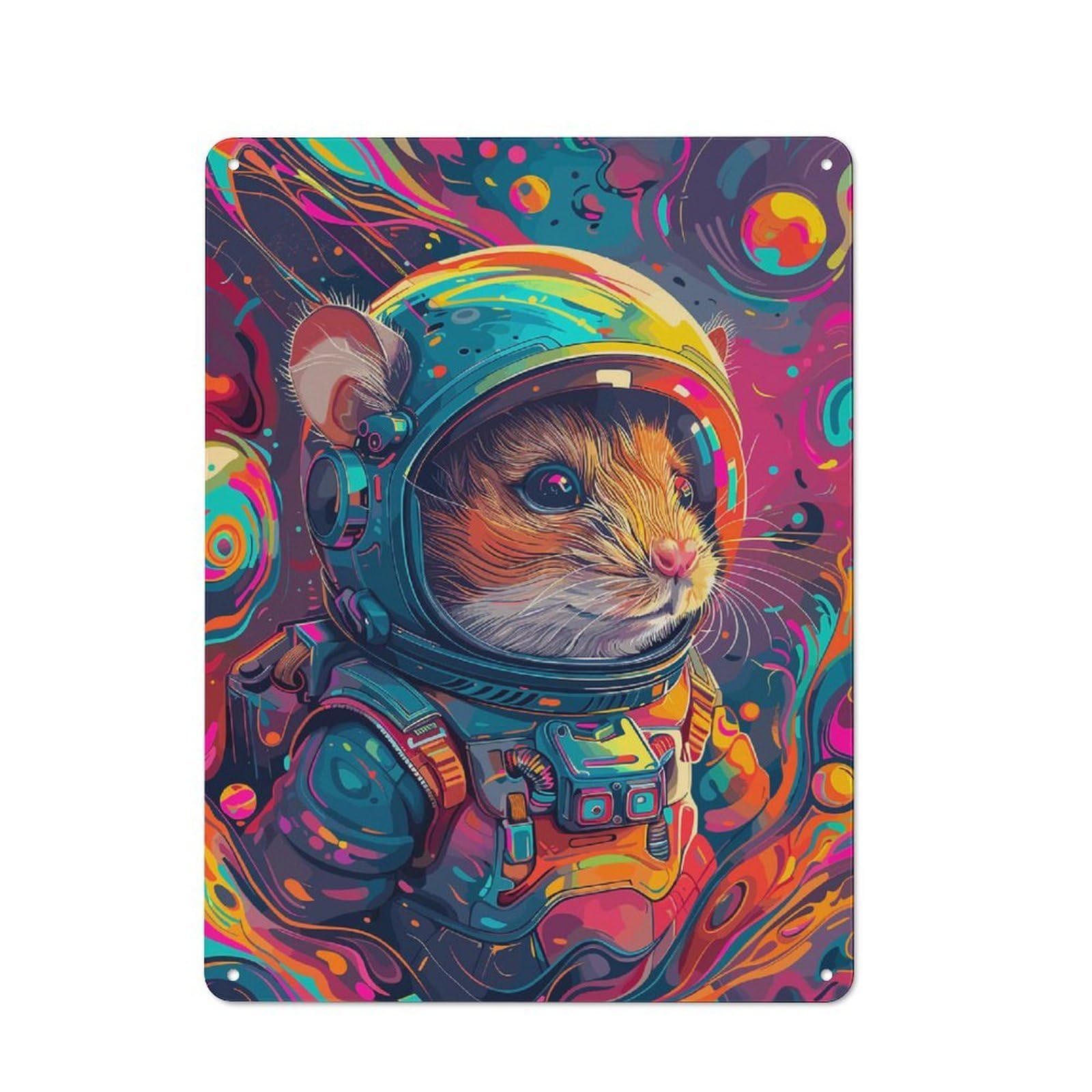 Junmoney Style-19 Decorative Tin Plaque With Astronaut Space Hamster Design 40X30cm, Decorative Novelty Wall Art For Bedroom, Kitchen, Office Or Living Room