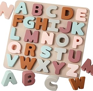 Silicone Alphabet Puzzle for Toddlers 1-3, Alphabet Toys with Puzzle Board & Letter Blocks ABC Letter Puzzles, Educational Learning Toys for Toddlers, Best Preschool Education Gift