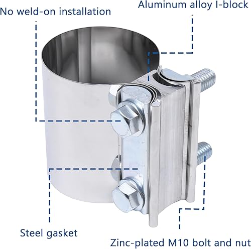 Miniatura 4 de Abrazadera de tubo de escape de 3.0 pulgadas para tubo de diámetro exterior de 3 pulgadas con manga de abrazadera de banda de sellado de 3 pulgadas