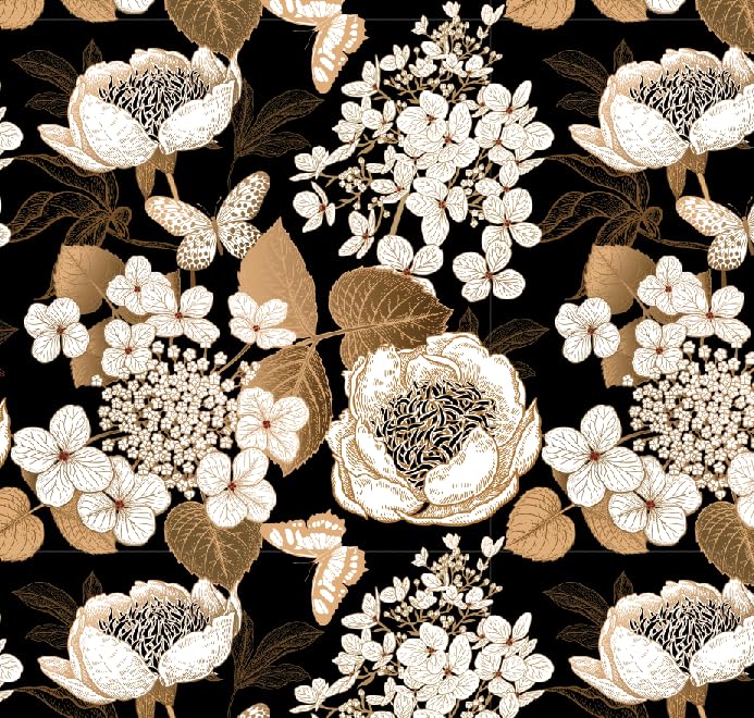 Papier peint floral foncé Abyssaly 45x1000cm vinyle noir et doré décoratif