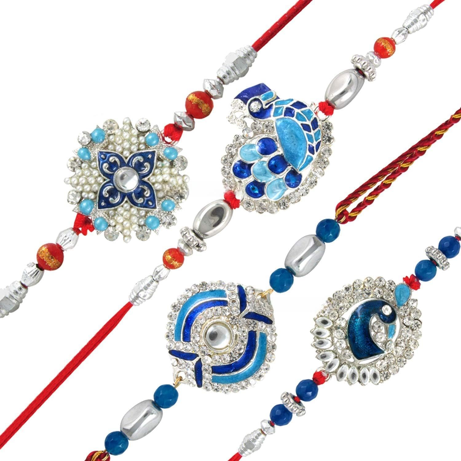 Combo of Four Meenakari Work Rakhis with Artificial Pearl and Crystal for Brothers (CO1104285RC)