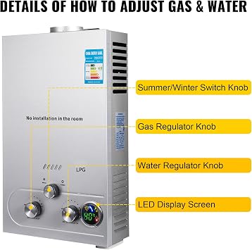 6L Gas Water Heaters, 12kw Instant Shower Water Heater, Digital Temperature Display & Easy Installation & 24-Hour Water Supply, For Kitchen Bathroom Shower Mall Salon (6L)