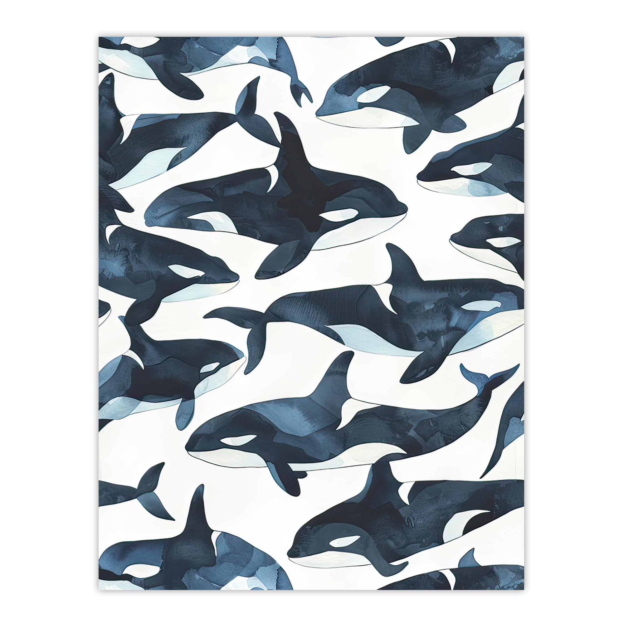 Artery8 Orca Killer Whale Bright Watercolour Pattern Living Room Extra Large XL Wall Art Poster Print