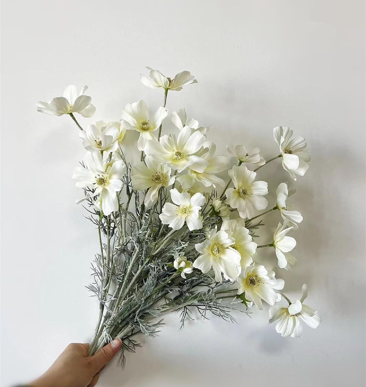 Artificial Wild Flower 6 Pcs Cosmos Long Stem Calliopsis, Simulation Bouquet, Realistic Plastic Fake Silk Flowers Table Kitchen Home Garden Party Arrangement Wedding Decoration, 6 Head, White