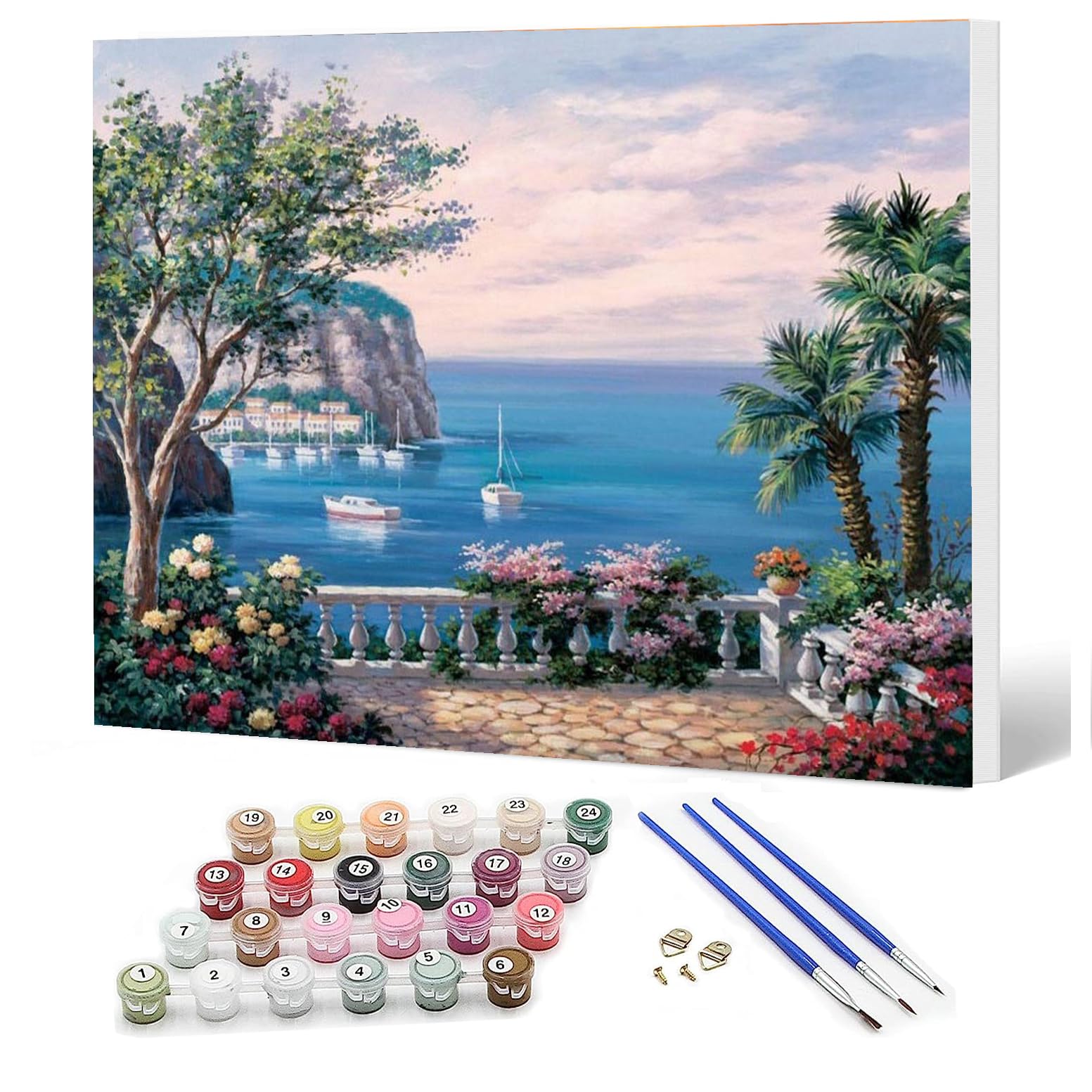 Ediximi Paint by Numbers Kit for Adults DIY Paint by Number 12" x 16" Canvas with Wooden Frame Drawing Arts and Crafts for Adults and Beginners,Seaside Garden