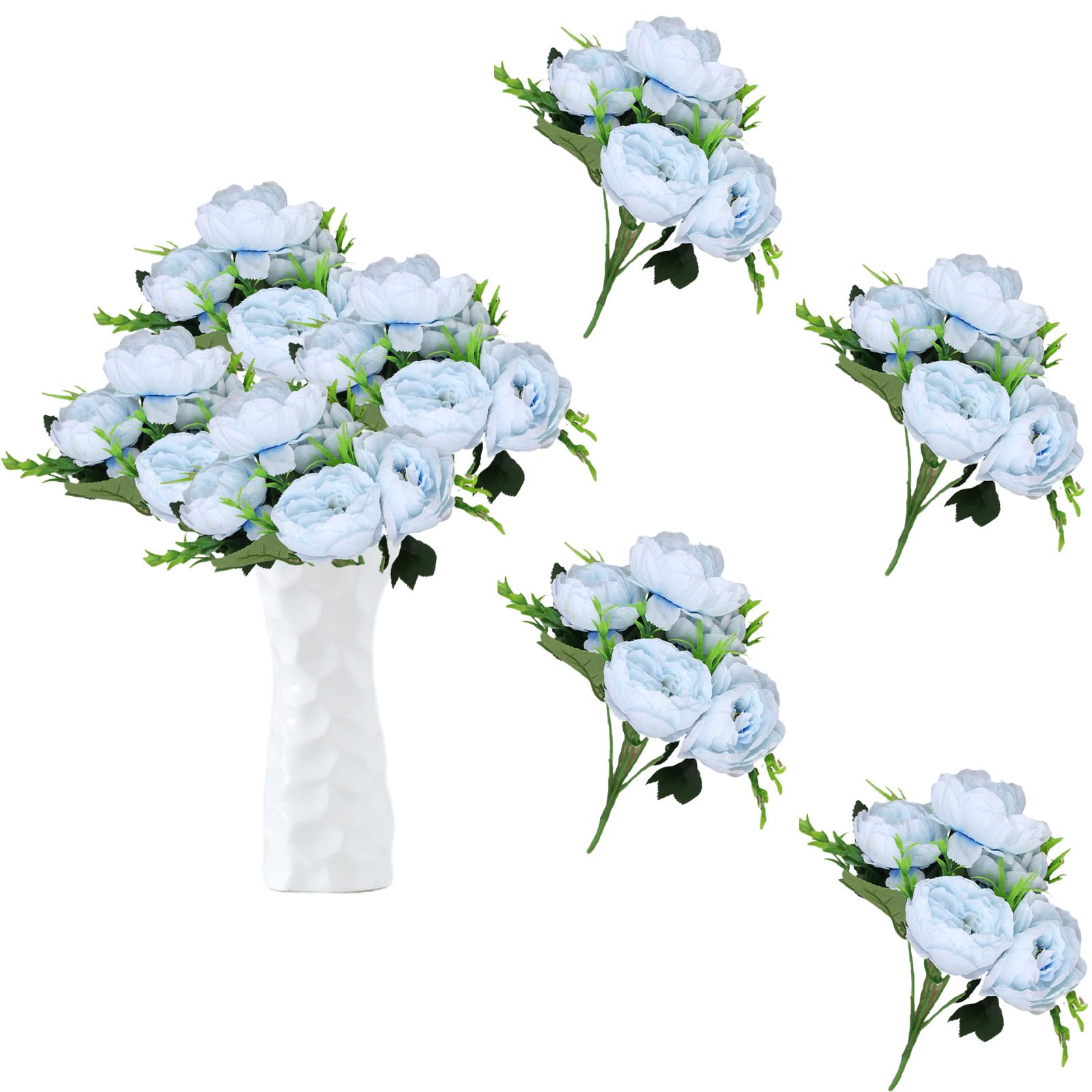 astylishome Blue Artificial Flowers Fake Peony Bouquet Decor Plastic Realistic Flower Arrangements for Wedding Decoration Table Centerpieces for Home Office Party Decor 0807