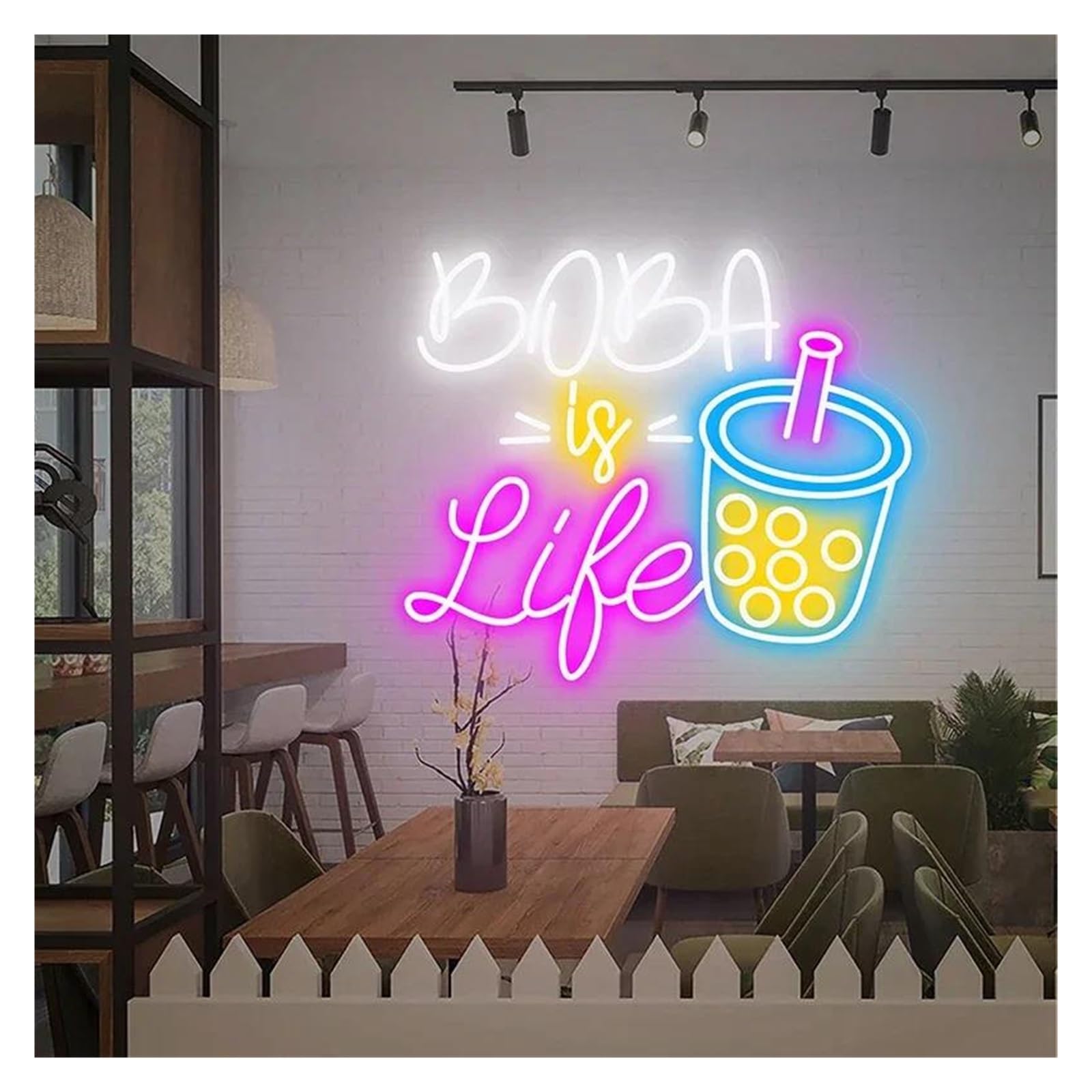 Shouxi C Sign Lamp Boba Is Life Neon Sign Bubble Tea Milk Tea Drinks Offee Bar Shop Wall Decor Business Restaurant Welcome Sign(,60Cm)