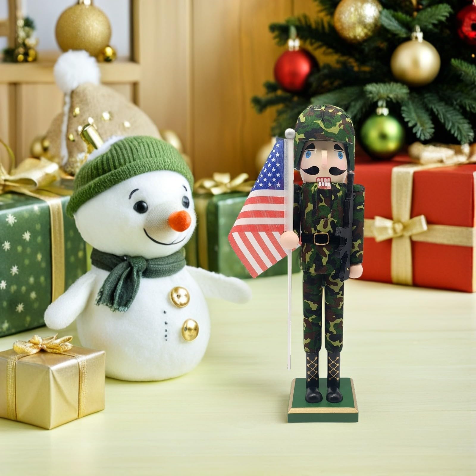 Toyvian Figura de Cascanueces con Bandera Estadounidense de Madera