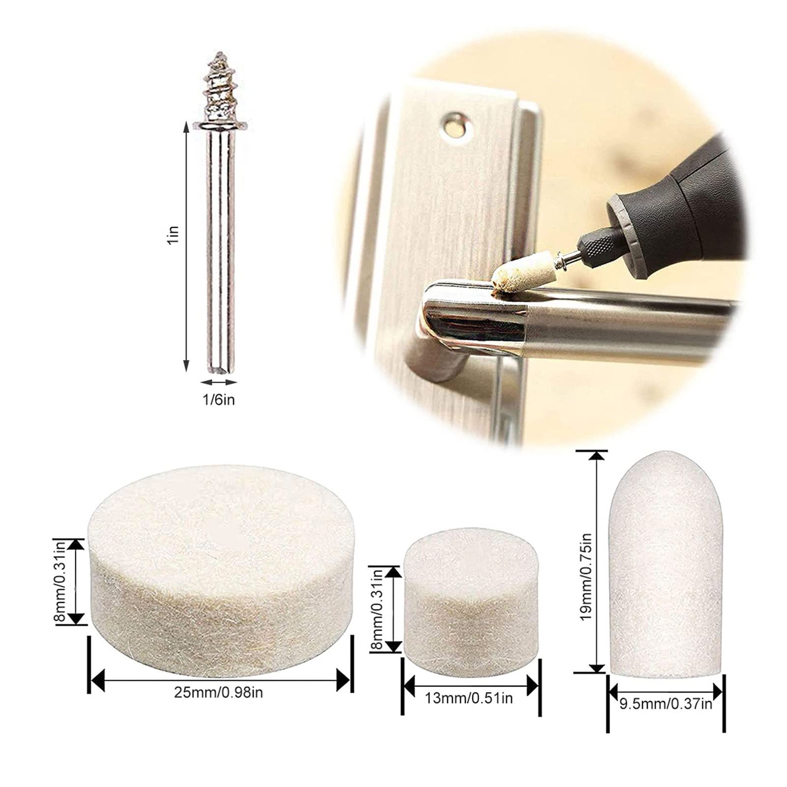 145Pcs Lana Feltro Montato Lucidatura Ruota di Lucidatura OD 3-20mm Testa Abrasiva for Trapano Utensile Rotante 3mm Gambo Go (Color : 132pcs)