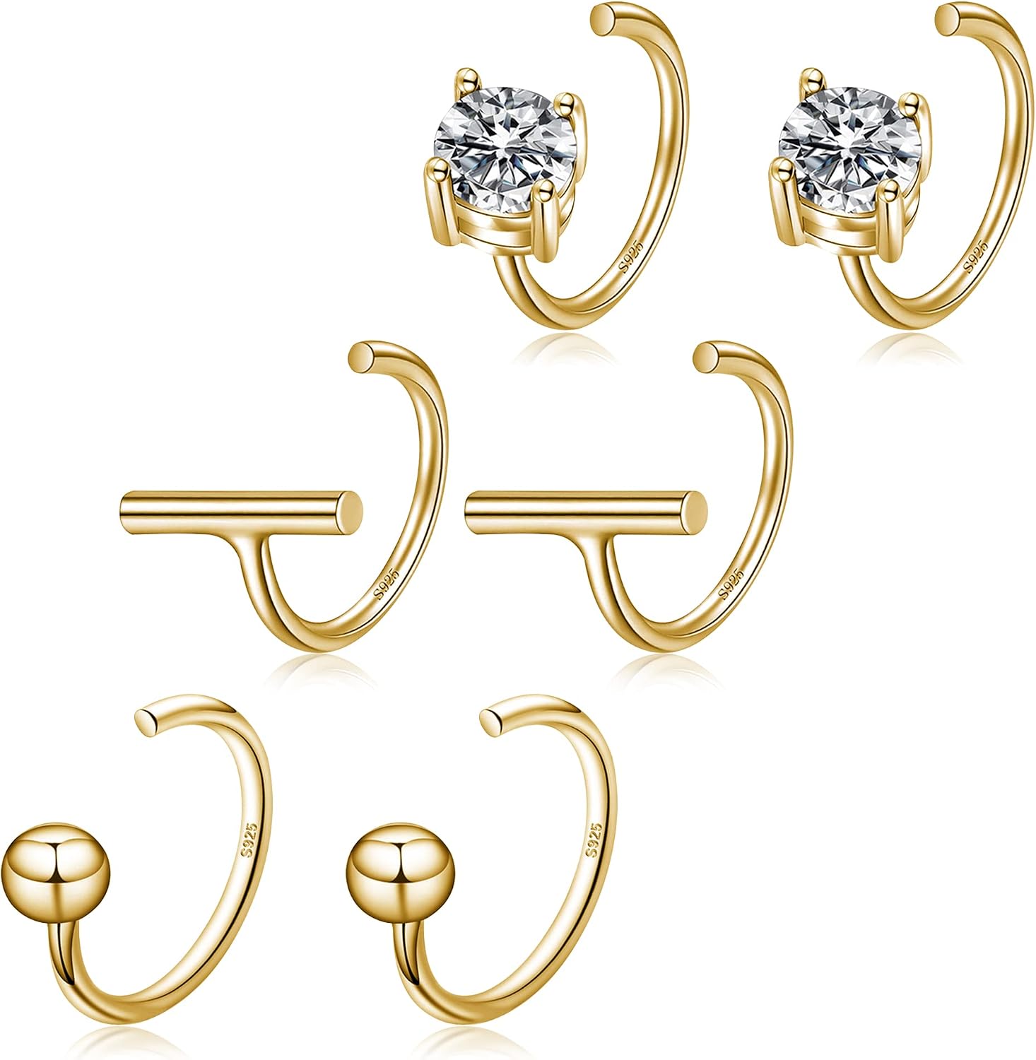 CHIC & ARTSY 925 Sterling Silver Half Hoop Earrings for Women, Small Huggie Hoops Set with Ball Bar Star Moon Cross & Pearl, Lightweight Comfort Fit Everyday & Sleep Earrings
