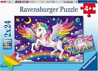 Ravensburger Unicorn and Pegasus 2 x 24 Piece Jigsaw Puzzle Set for Kids - 05677 - Every Piece is Unique, Pieces Fit Together Perfectly