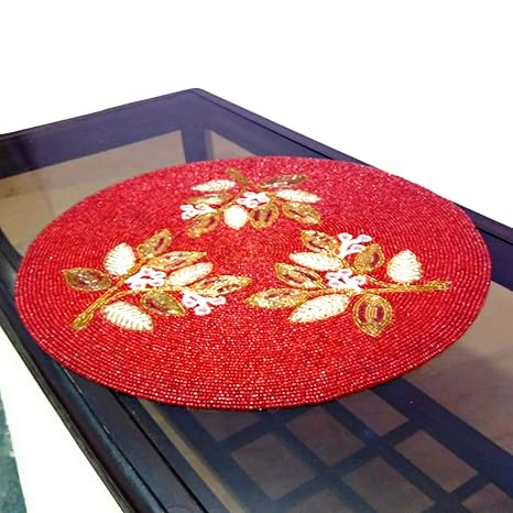 SS Creations Decorative Handmade Beaded Round Placemat Perfect for Table Dia 14