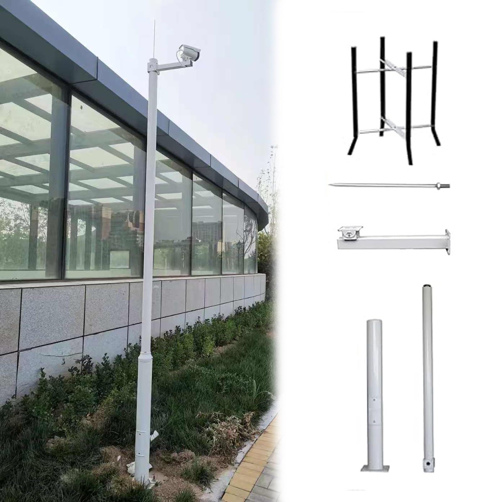 MLYAYE Commercial Inground Support Pole for Security Camera Mount, Multi-functional Solar-powered Surveillance Rod Kit for Industrial Parks/Tourist Sites(8.2ft/2.5m)
