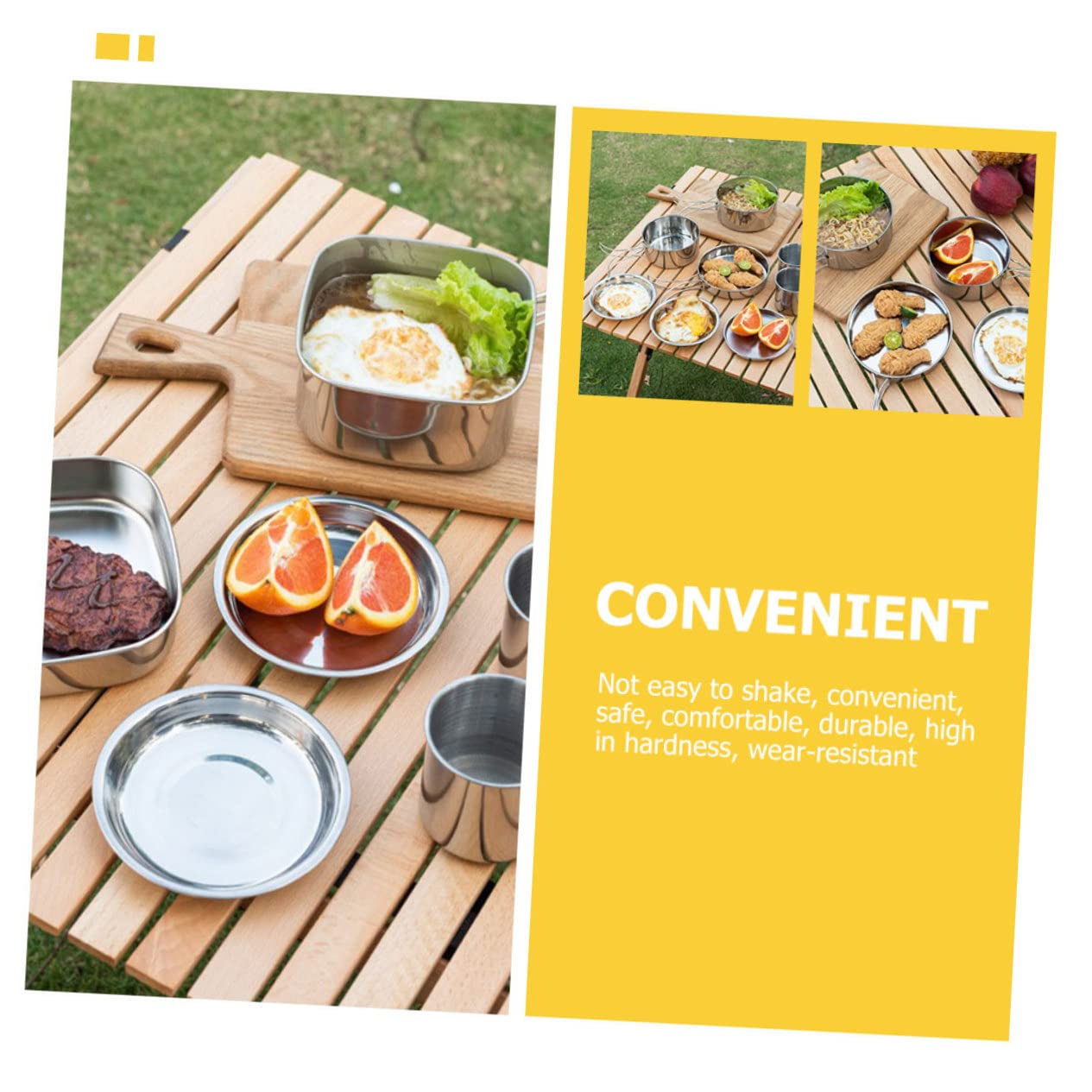 POPETPOP Set de Casserole Pliable Portable en Acier Inoxydable pour Camping | Poêle et Assiettes Rondes, Gobelets Inclus, Format Léger à Emporter pour Randonnée et Pêche