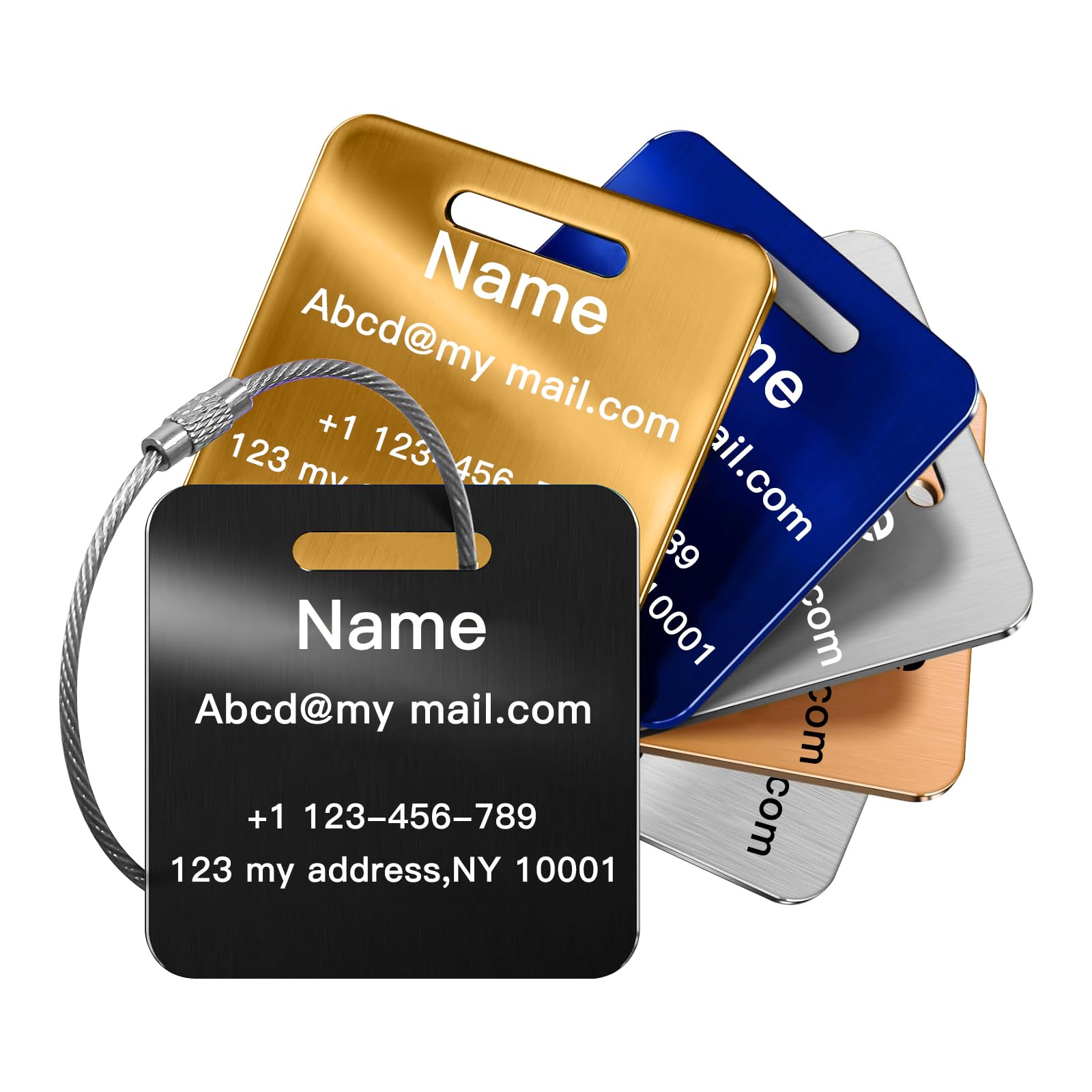 Personalized Stainless Steel Luggage Tags for Suitcases Custom Name ID Travel Tags for Luggage, Backpacks and Bags Accessories for Kids, Women and Men(2-Stainless Steel- Blue)