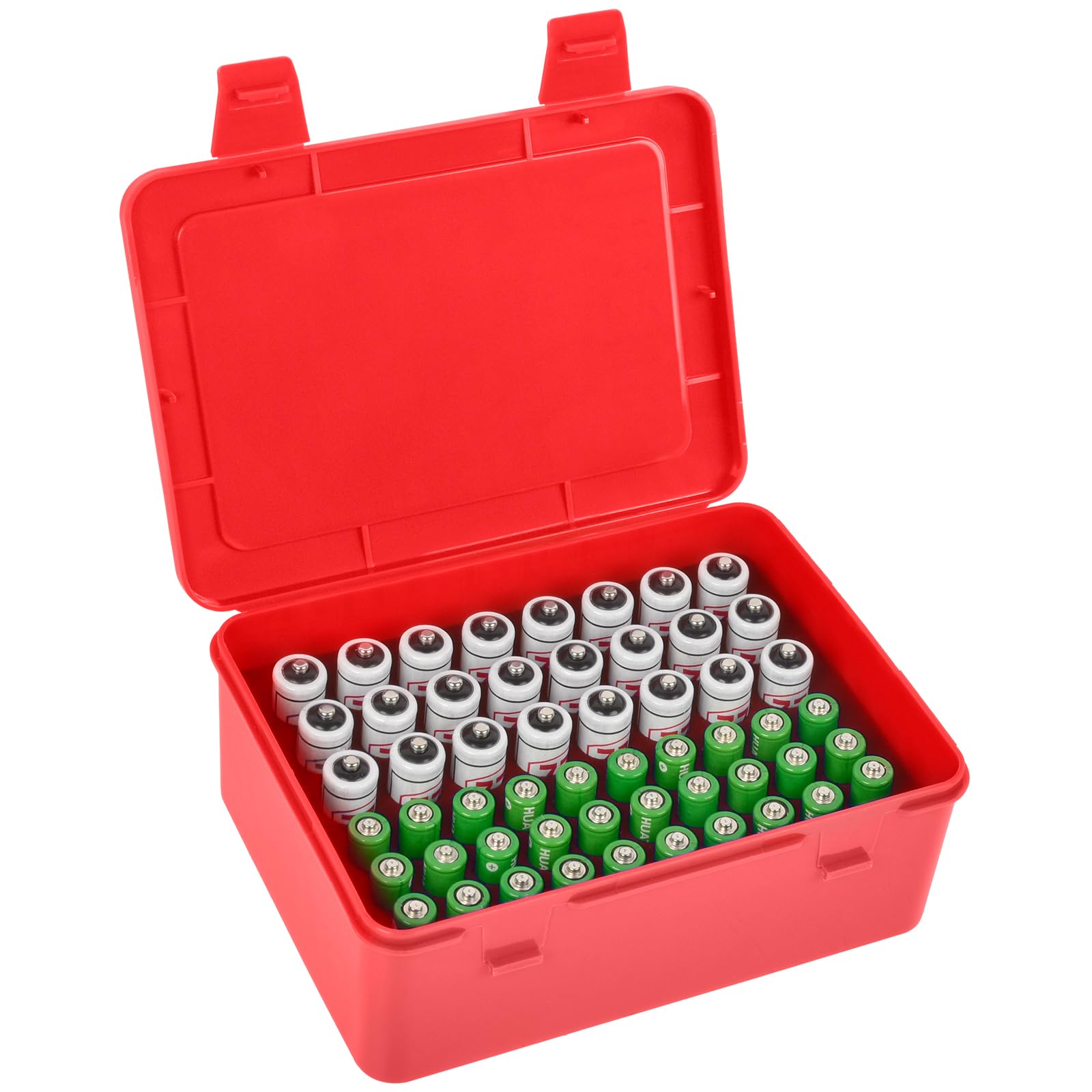 FULLCASE Battery Storage Organizer Holder Holds 54 AA AAA Batteries, Box Cases Garage Container, Home Drawer Organization Dispenser (Case Only) Red