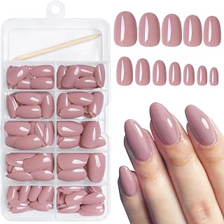 AddFavor Oval Press on Nails Short Fake Nails, 240pcs Deep Nude Nails Press on Almond False Nail Full Cover Acrylic Nail for Women and Girls