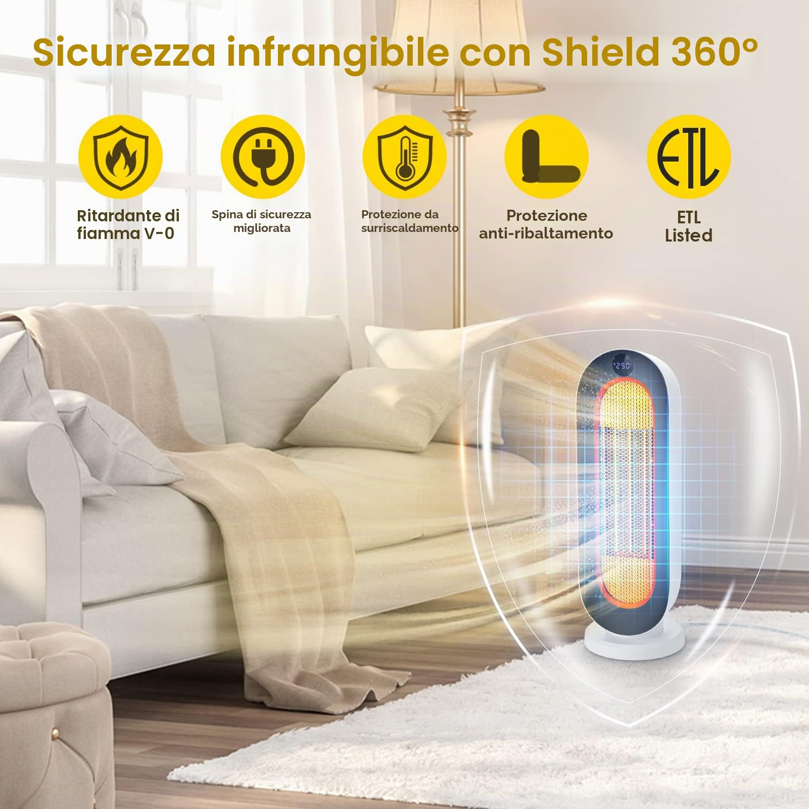 Nictemaw Termoventilatore elettrico in ceramica, 2000 W, ECO riscaldatore elettrico con 3 modalità, protezione antiribaltamento, timer 12 ore, oscillazione a 100° e telecomando per casa e ufficio