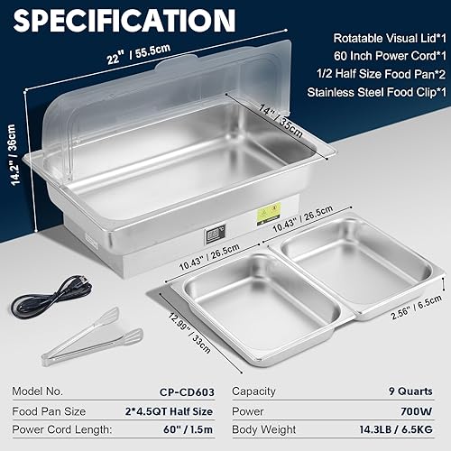 Miniatura 6 de THXSUN 700W Electric Chafing Dish, 2 x 4.5QT Half Size Chafing Dish Buffet Set with Rotary Knob to Adjust Temp 0C100C, Buffet Servers and Warmers