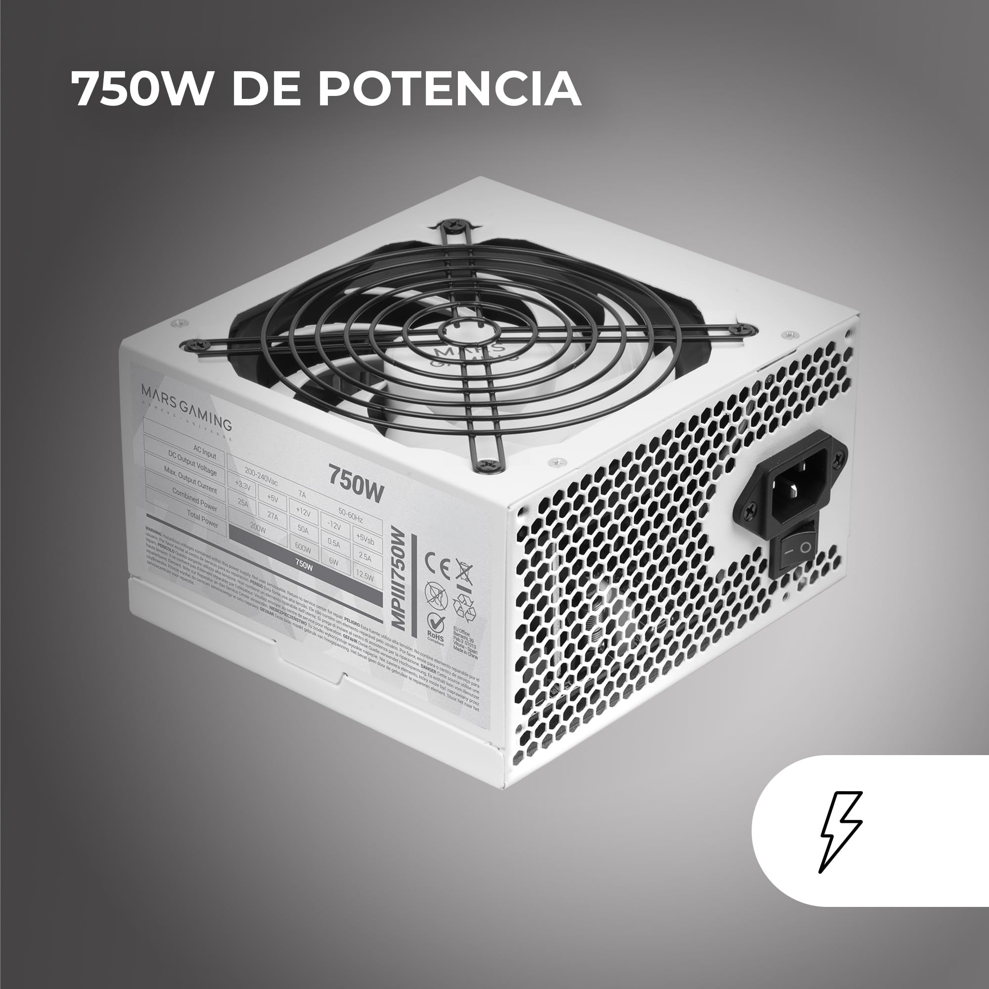 Mars Gaming MPIII750 PC Power Supply con Alta Efficienza - Dettaglio