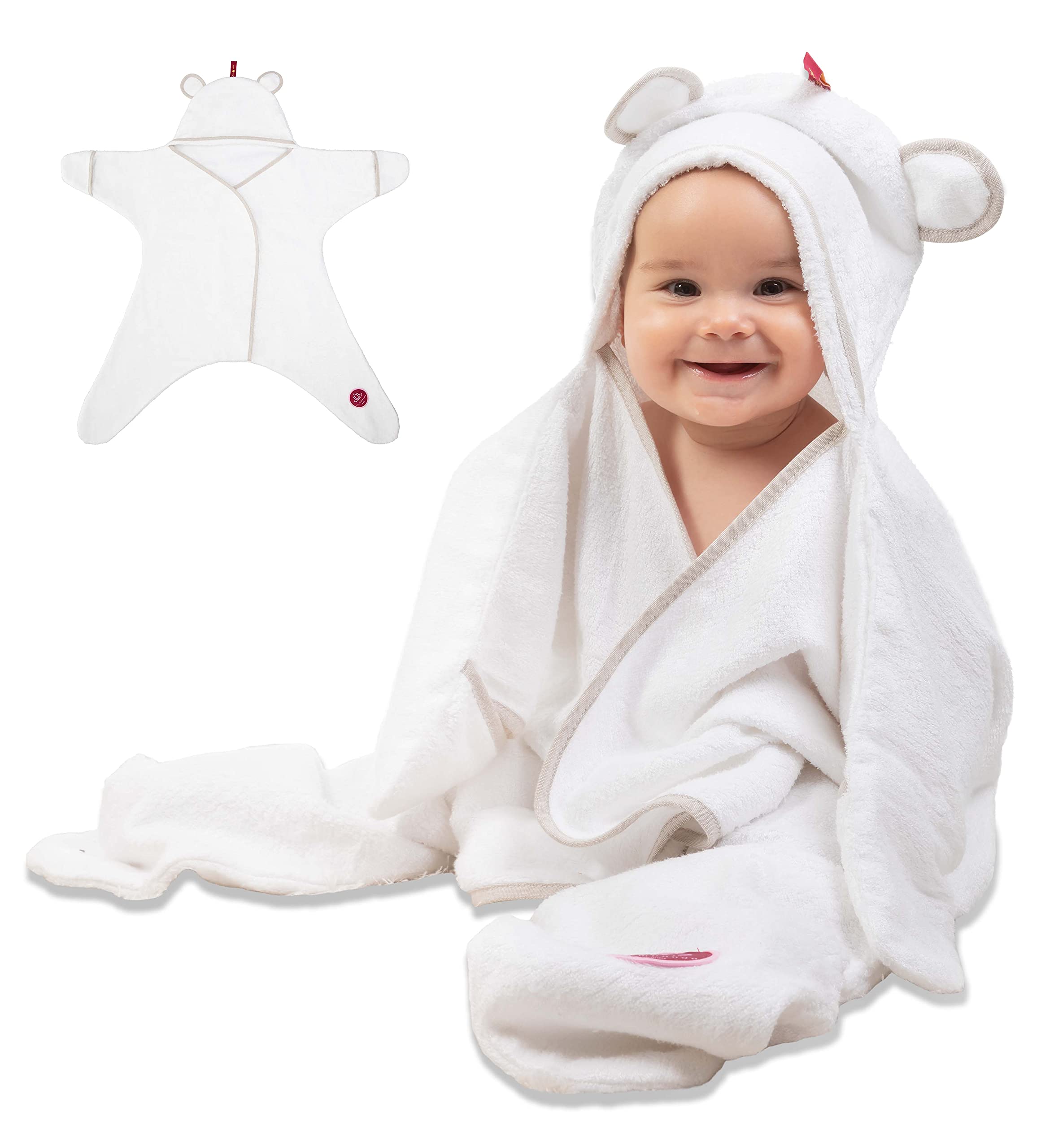 Star Towel New! Baby Bear, hooded | Baby’s WHOLE little body snuggly dry | UK Mums Design | Newborn - 18 months | Sustainable, unisex, premium bamboo & cotton, heavy soft luxury by PlumPanda London