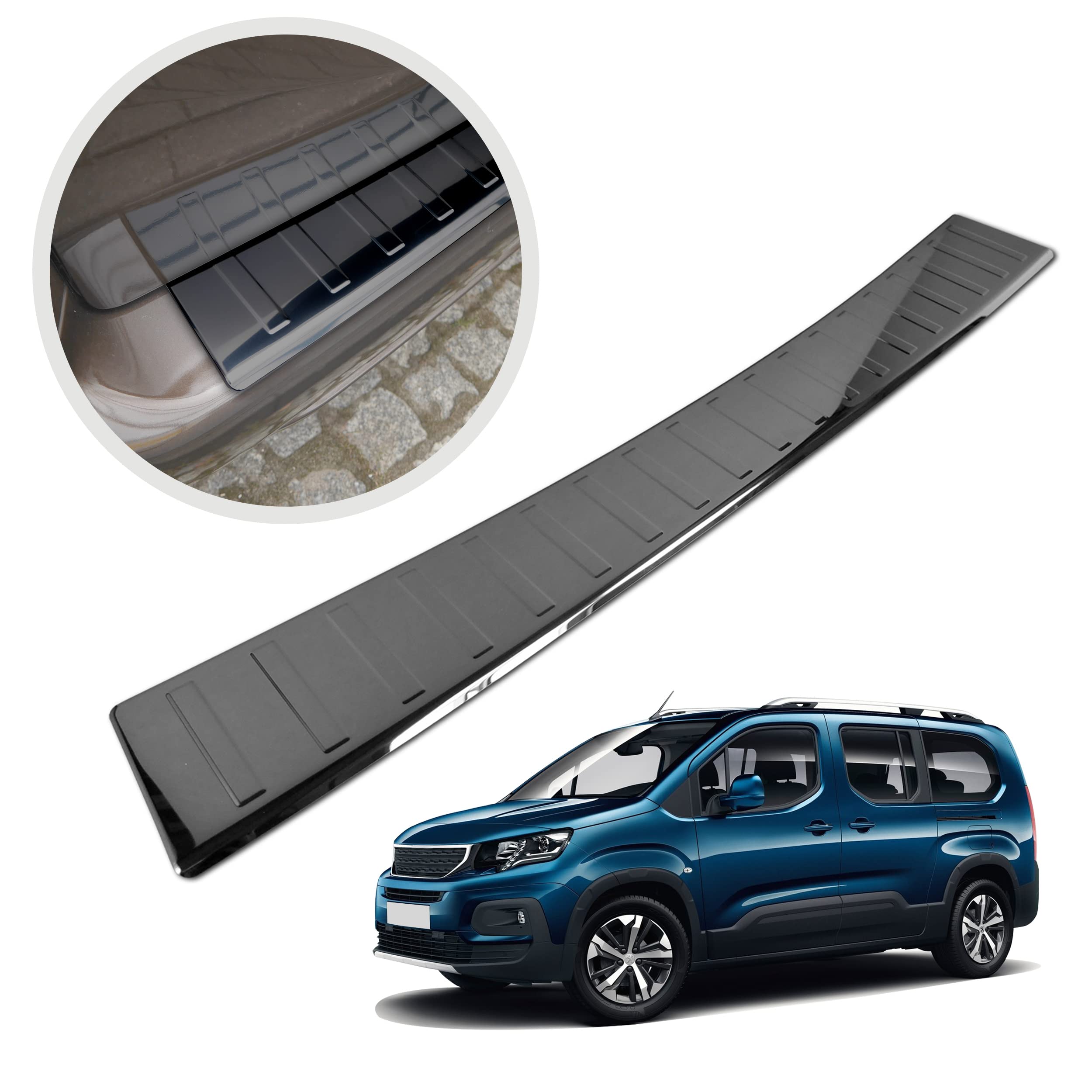 Chromemaster | Protezione paraurti Posteriore | Compatibile con Peugeot Rifter dal 2019- | Acciaio INOX lucido, grafite lucida | Protezione paraurti protegge la vernice del paraurti dai graffi