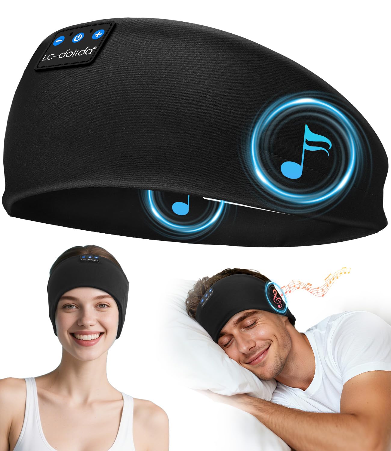 LC-dolida Schlafkopfhörer Bluetooth Schlafen Kopfhörer, Kabellos Sport-Kopfhörer Stirnband 15+ Stunden Lange Spielzeit Leichte Schlafstirnband mit HiFi-Stereo,Ergonomisch Tech Gadgets