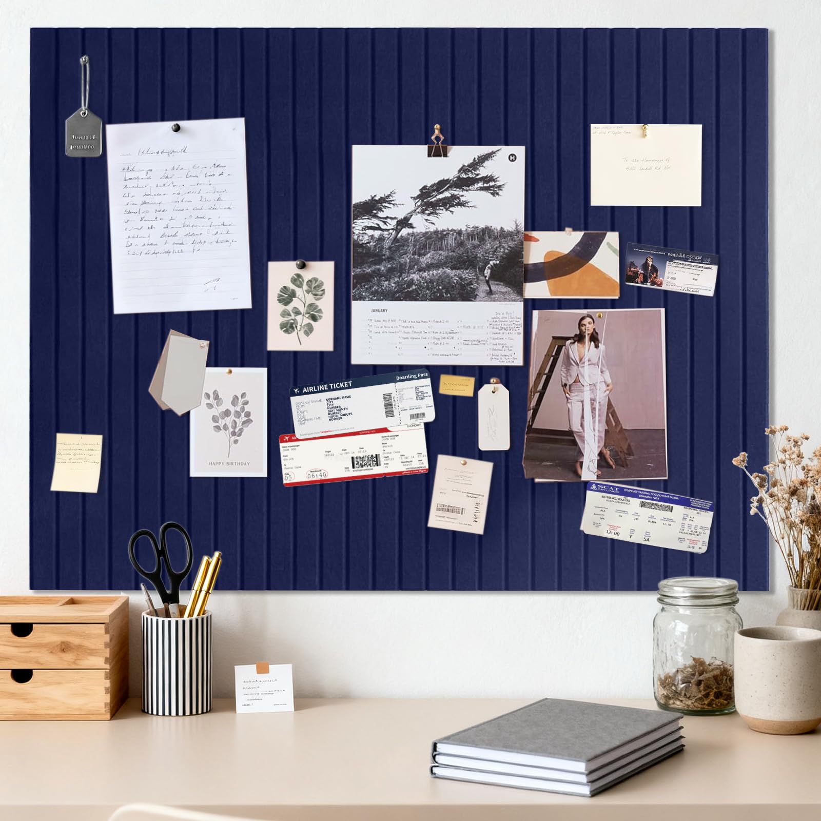 Pin Board, Large, Self-Adhesive 90 x 60 cm, Self-Adhesive Pin Board, Cork Board, Decorative Felt Notice Board, Foldable Photo Board, Memo Board, Vision Board