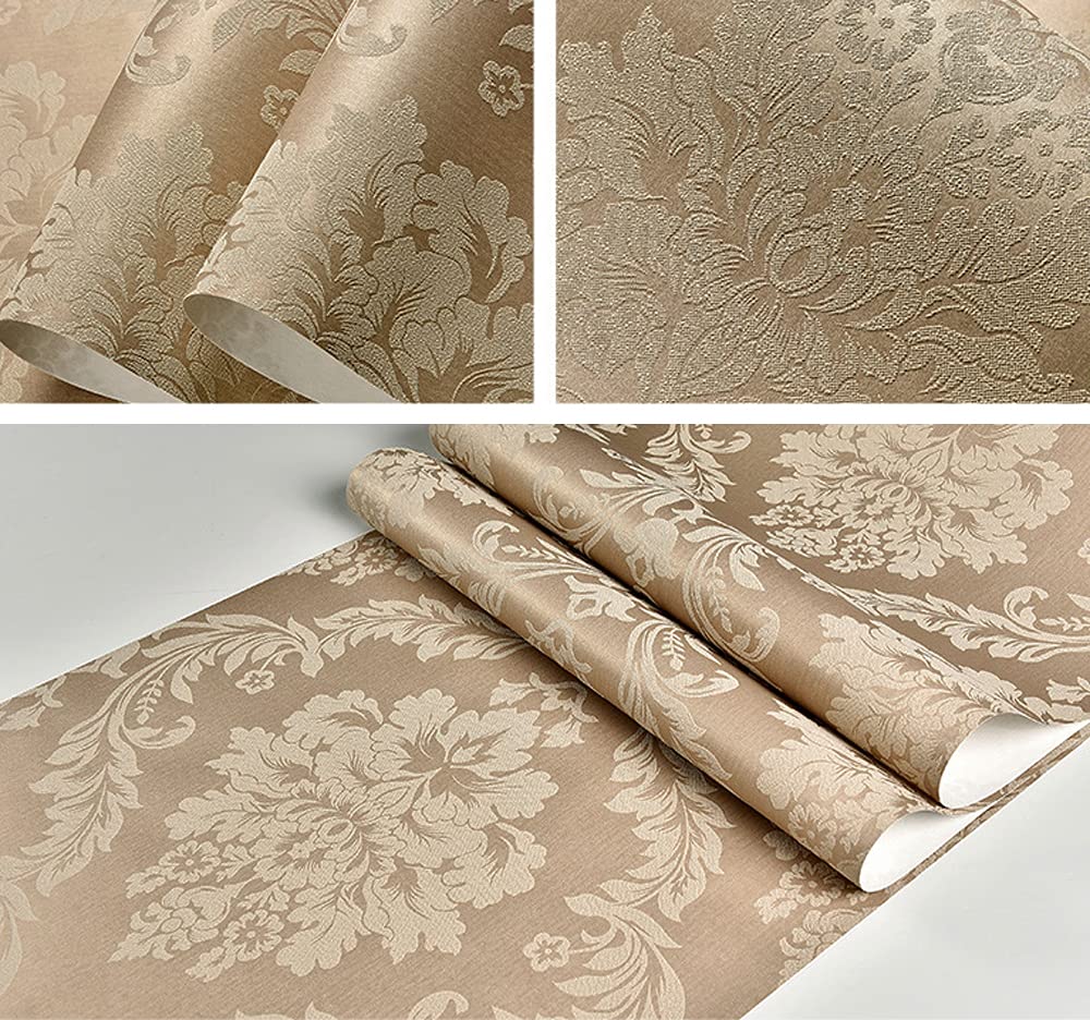 FNMHime 20.87″Wx393.7″L 3D Damask Embossed Wall Paper Modern Minimalist European Style Clothing Store Restaurant Bedroom Living Room TV Background Non-Woven Wallpaper Non-Pasted (Brown) - Image 4