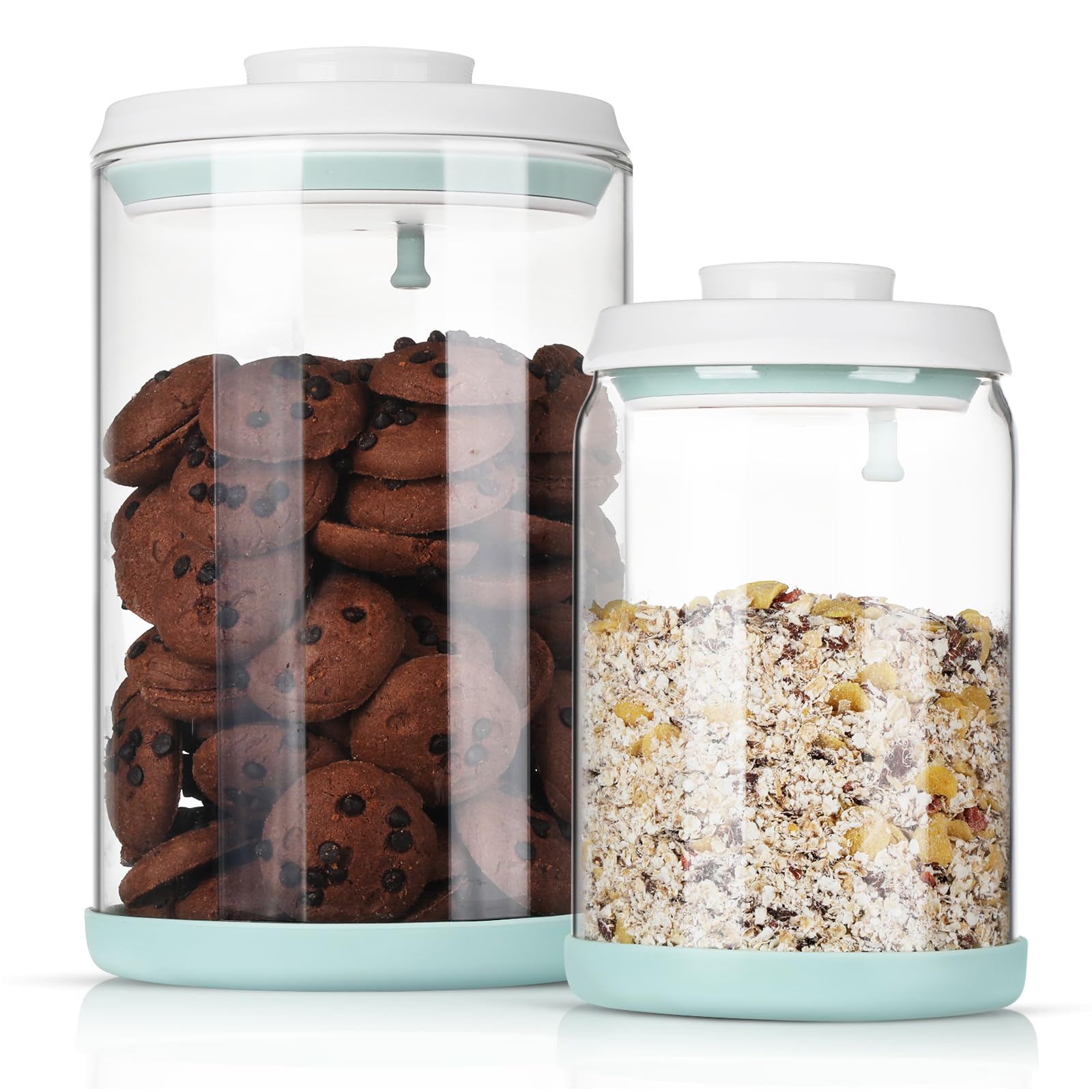 FAFAFLYER POP-Glass Cookie-Candy Airtight-Jar Lid - 2.2Qt/2L and 1Qt/0.9L (2 Piece) Clear glass container | Stackable One-Touch Opening | For Cookie, Candy, Sugar, Flour, Nuts
