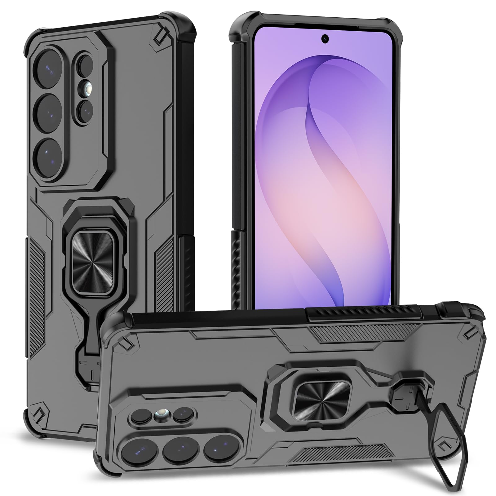 Funda para Samsung Galaxy A13 4G con Cristal Templado Protector Pantalla, Carcasa Antigolpes con Soporte anular metálico, Case Protectora de Grado Militar, Negro — view 282