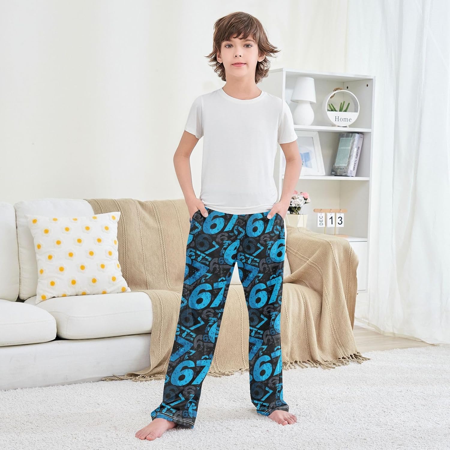 Pfrewn 67 Pattern Pajama Pants Soft PJ Long Sleep Lounge Bottoms Ages 6-14 Years - Image 6