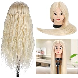 Beauty Star Mannequin Head with 80% Real Human Hair, Doll Head for Hair Styling, Cosmetology Training Manikin Practice Head with Clamp Stand and Braiding Kit (Suitable for Straightening, Curling)