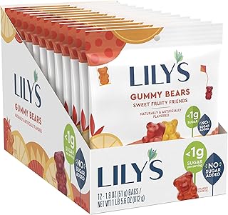 LILY'S Assorted Fruit Flavored No Sugar Added, Gummy Bears Bags, 1.8 oz (12 Count)