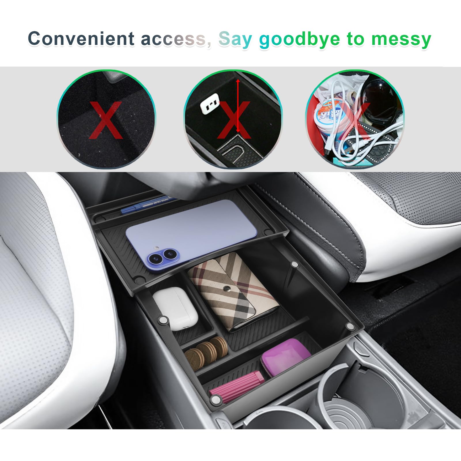 GAFAT Kompatibel mit Kia EV3 Earth GT Line 2025 2026 Mittelkonsole Aufbewahrungsbox, Beweglicher Obere Ablage mit Magneten, EV3 ab 2024 Multifunktionale Organizer Unter der Mittelkonsole mit Matten