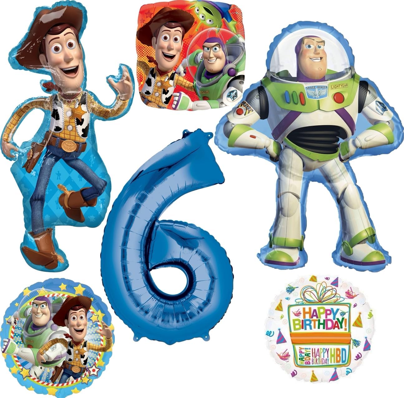 Anagram Woody and Buzz Lightyear's 6th Birthday Party Supplies Balloon Bouquet Decorations