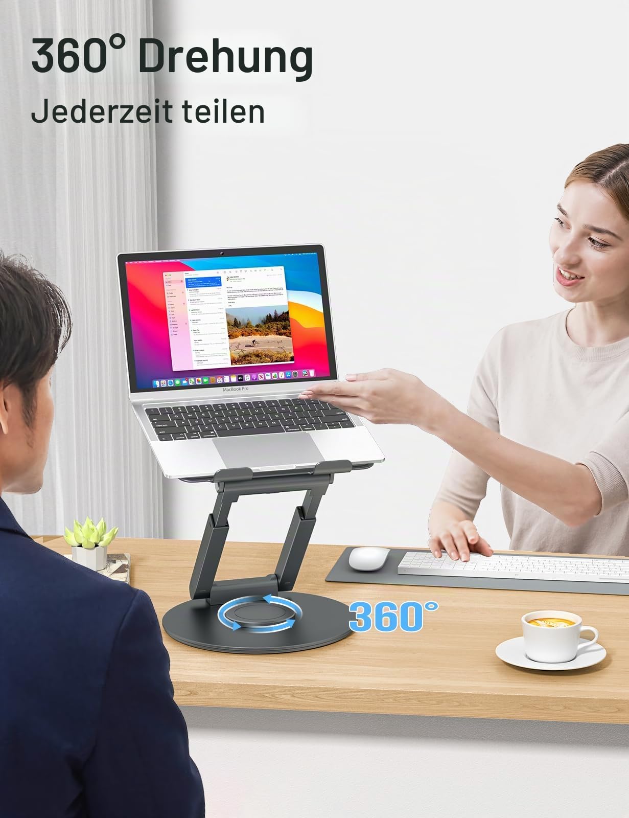 Laptop Ständer Höhenverstellbar mit 360° Drehbarer Basis, Ergonomisch Laptopständer, Laptop Erhoehung Fuer Schreibtisch, Standing Laptop Stand Computer Ständer mit MacBook Pro, Laptops 10–17"-Grau