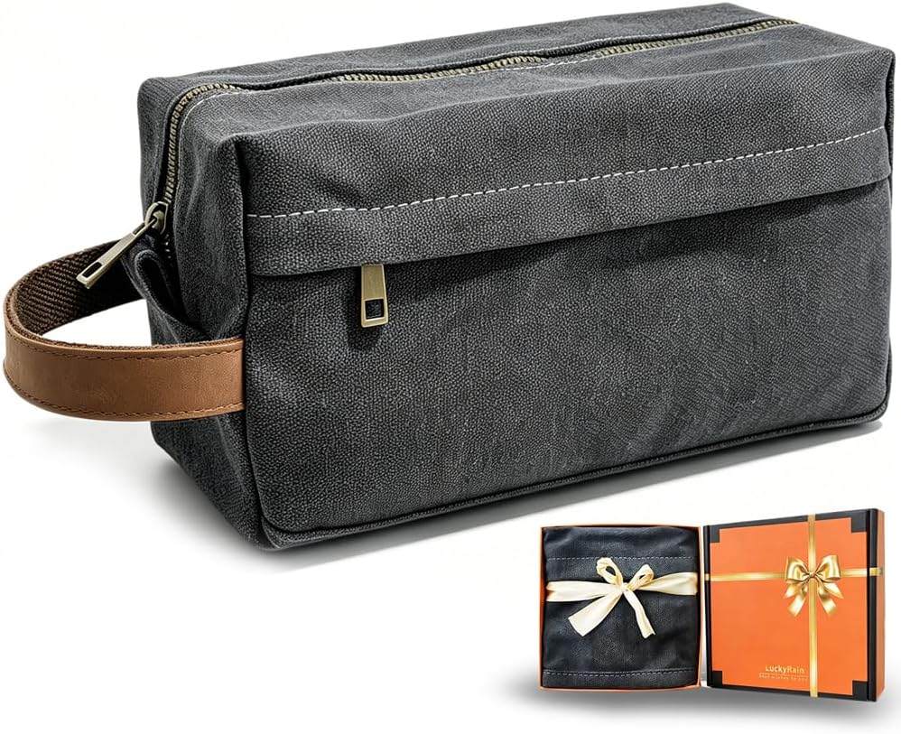 Lucky Rain Canvas Toiletry Bag for Men, Waterproof Dopp Kits Bag, Mens Bathroom Shaving Kit Travel Toiletry Bag