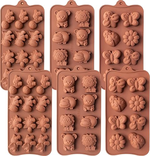 Juego de 6 moldes de silicona para chocolate, moldes antiadherentes de grado alimenticio, moldes de cocina para chocolate, dulces, gelatina, jabón y