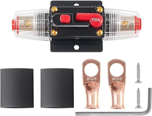 NuIth Interruptor estéreo de protección de automóvil de 150 amperios con reinicio manual, 12-24 V CC 150 A de audio en línea disyuntor de reinicio NuIth Interruptor estéreo de protección de automóvil de 150 amperios con reinicio manual, 12-24 V CC 150 A de audio en línea disyuntor de reinicio