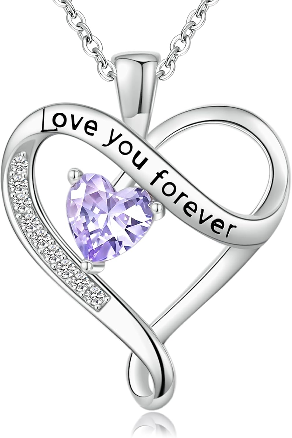 Infinity Heart Necklaces for Women - S925 Sterling Silver Love Heart Birthstone Pendant Necklace, Wedding Anniversary, Birthday, Mothers Day Gifts for Mom, Mother, Wife, Girlfriend