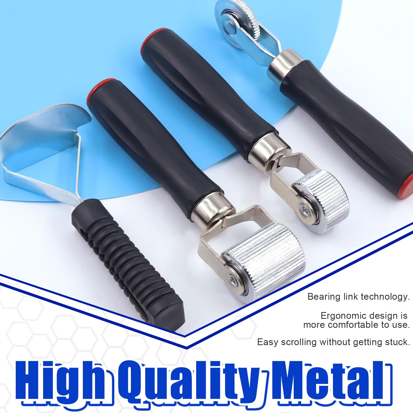 Glarks 3Pcs Car Sound Deadening Roller, 6mm 20mm 40mm Metal Installation Tool Seam Roller Automotive Audio Sound Deadener Application Wheel Roller (6/20/40mm Roller + Scraper)