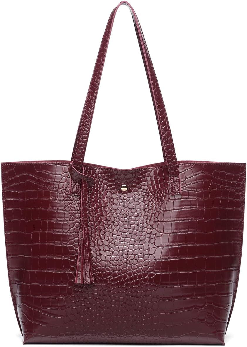 Dreubea Women's Soft Faux Leather Tote Shoulder Bag from, Big Capacity Tassel Handbag