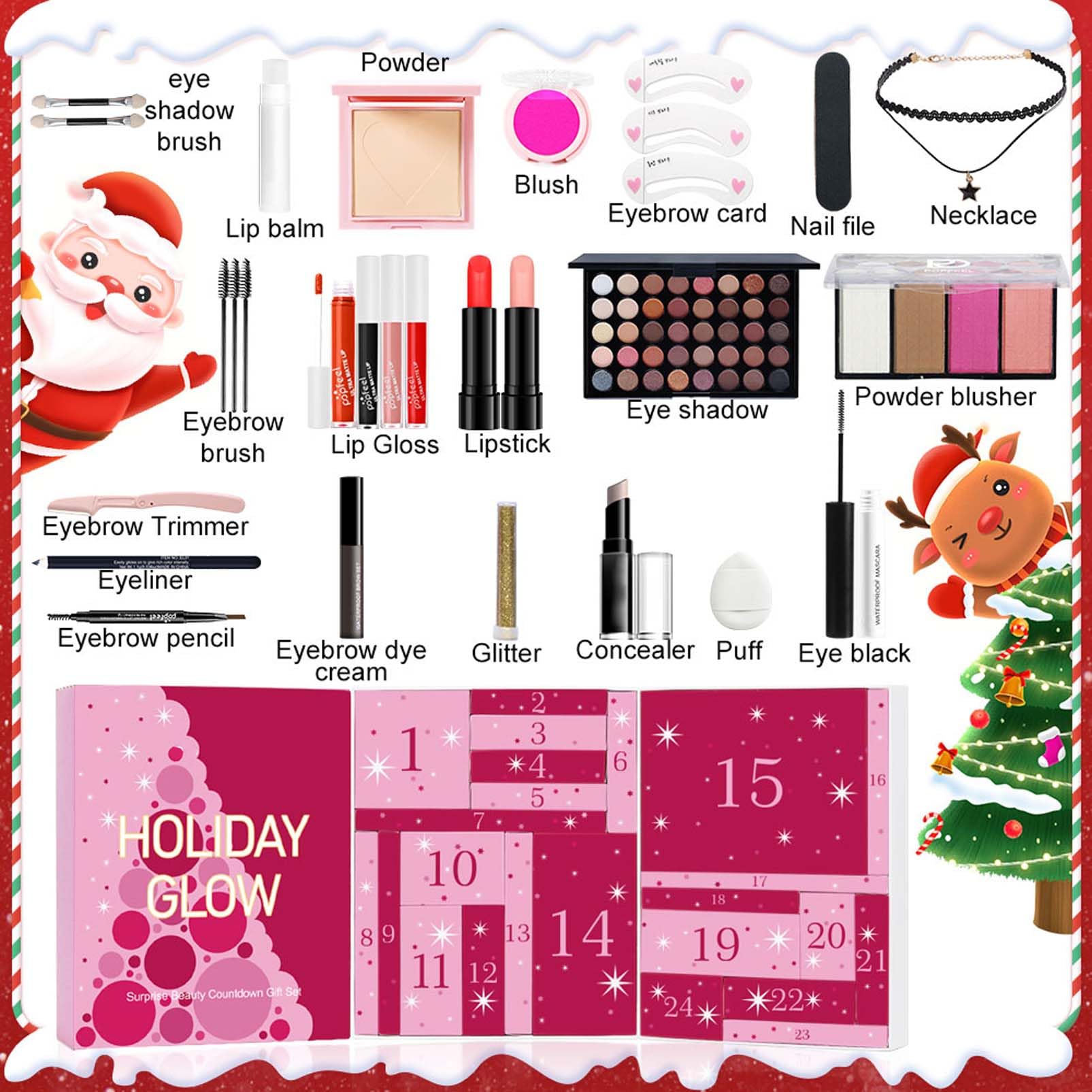 Beauty Calendario dell'Avvento 2025, set da 24 pezzi per trucco, set regalo per il trucco, set da trucco, calendario dell'Avvento 2025 da donna