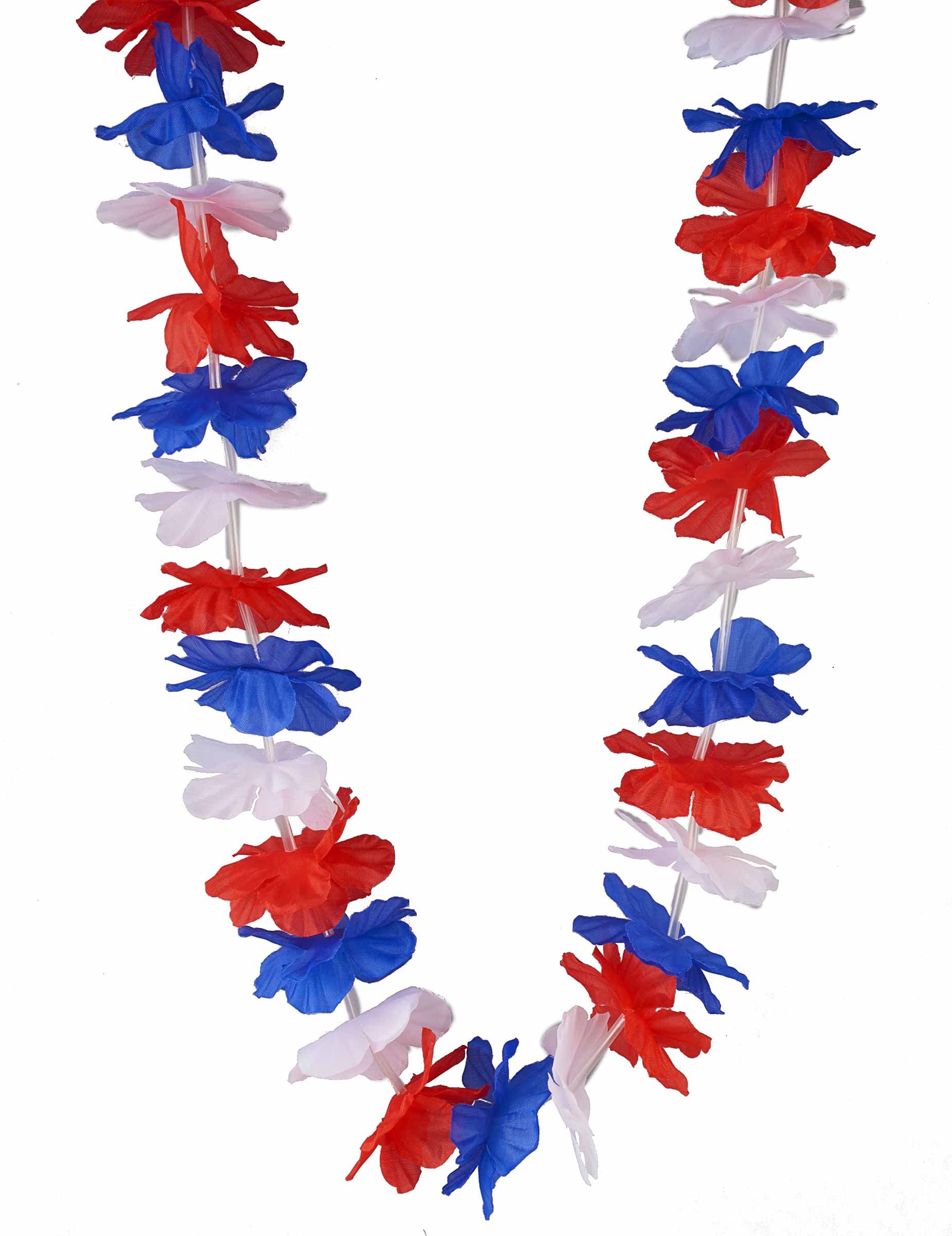 DEGUISE TOI - Collier hawaï tricolore supporter France adulte - Collier - Taille Unique - - Accessoires pour déguisement - Tissu, plastique - Laver à la main -