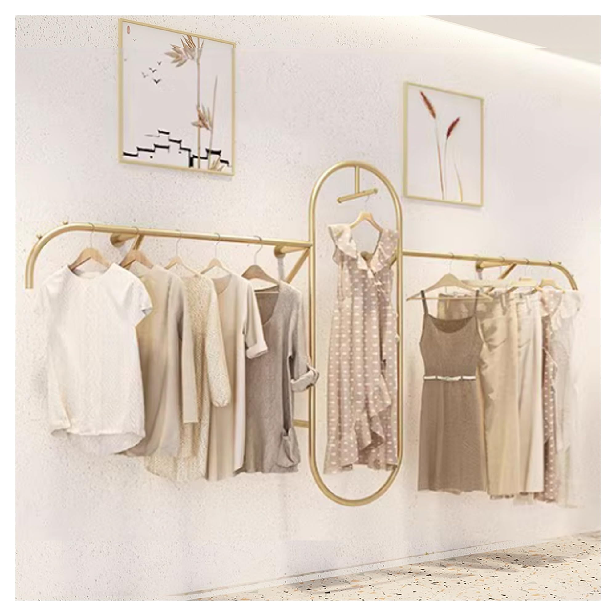 Creative Display Garment Racks in Boutique Clothing Stores Clothing Store Display Furniture Wall Mounted Golden Clothes Hanging Rack