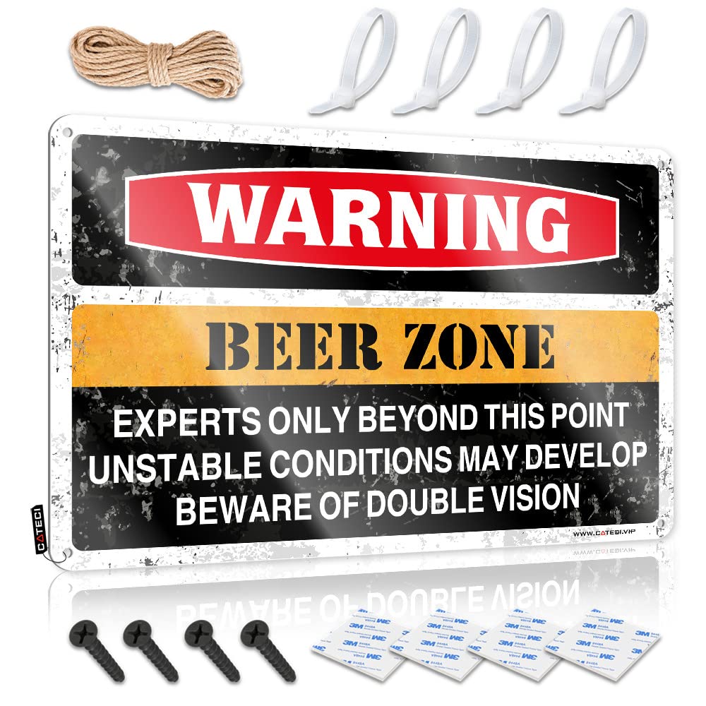 HELIOFORGE Man Cave Tin Sign Warning Beer Zone Tin Sign Beer Signs Metal Vintage Funny Alcohol Signs(20X30CM)