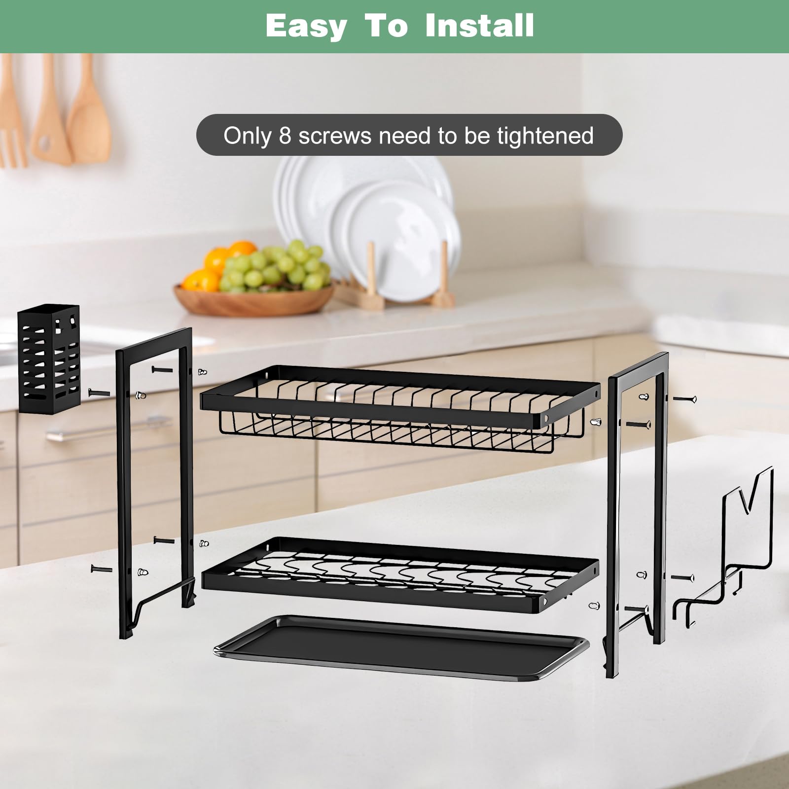 MXTIMWAN Escurridor de Platos, Escurreplatos Acero Inoxidable Cocina, Escurre Platos Armarios, 2 Niveles Escurridor Fregadero de Platos con Soporte para Tabla de Cortar et Bandejas de Goteo, Negro