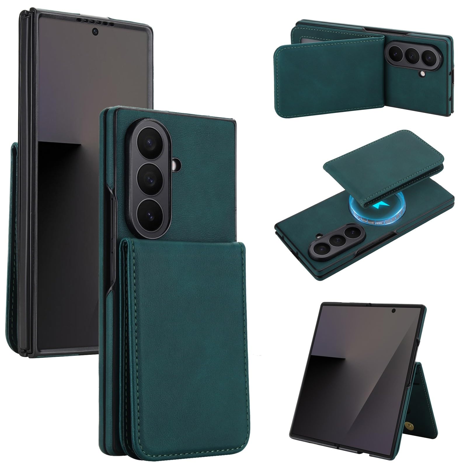 Generic Custodia Compatibile con Samsung Galaxy Z Fold 7 (Verde) Magnetica Rimovibile Portafoglio Custodia con Funzione Stand