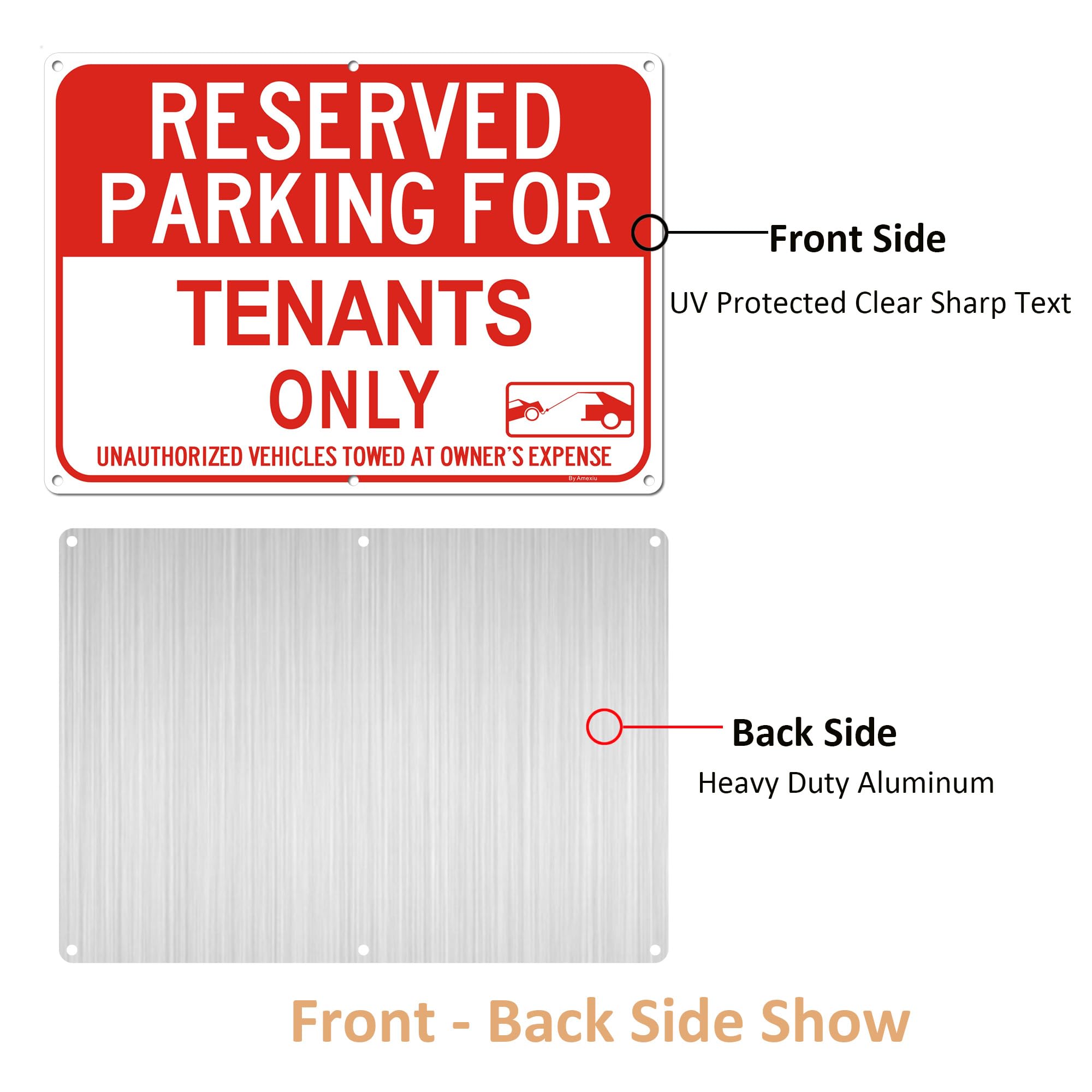 Amexiu Parkschild „Reserved Parking For Tenants Only“ – 2 Stück, Aluminium, Reflektierend, 35,6x25,4 Cm Für Außenbereich